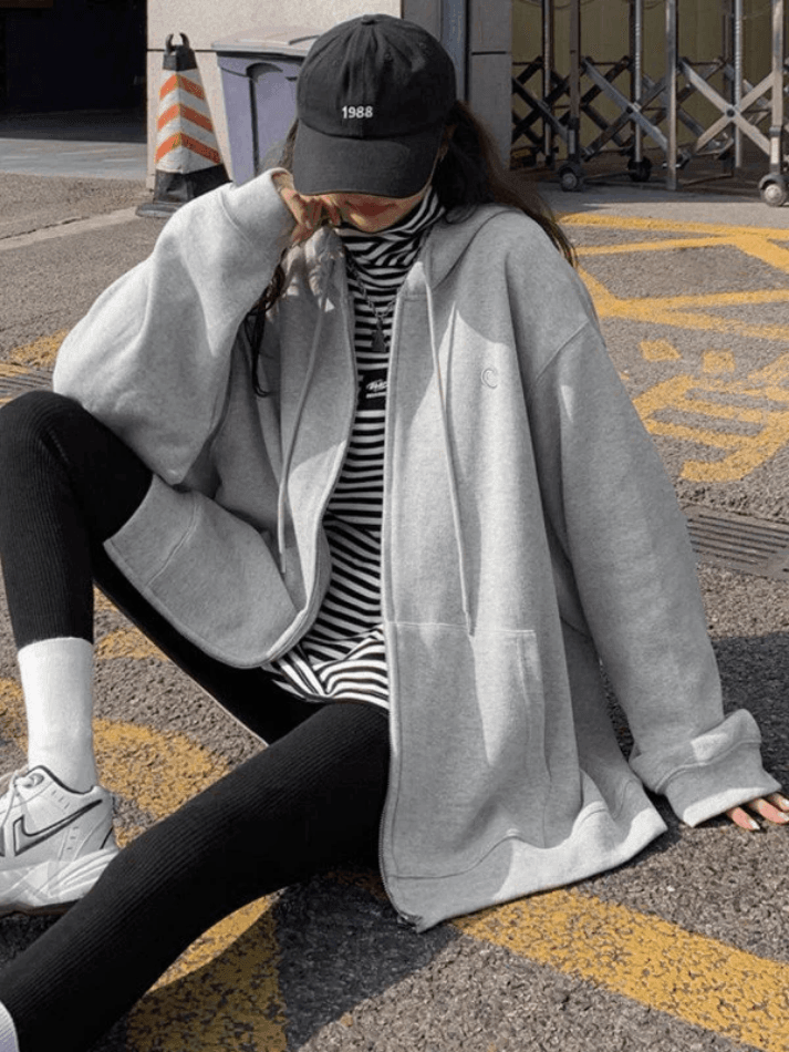 Kukombo Solid Color Zip Up Hoodie