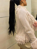 Kukombo Solid Color Tassel Splice Cardigan