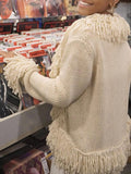 Kukombo Solid Color Tassel Splice Cardigan