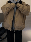 Kukombo Solid Color Vintage Zip-Up Jacket