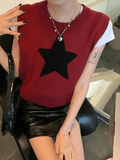 Kukombo Star Jacquard Crew Neck Cropped Sweater Vest
