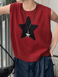 Kukombo Star Jacquard Crew Neck Cropped Sweater Vest