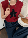 Kukombo Star Jacquard Crew Neck Cropped Sweater Vest