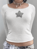 Kukombo Star Patch Long Sleeve Cropped Knit Top