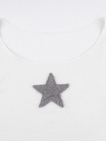 Kukombo Star Patch Long Sleeve Cropped Knit Top