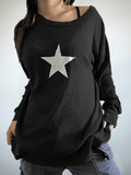 Kukombo Star Print Long Sleeve Waffle Knit Top