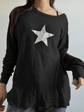 Kukombo Star Print Long Sleeve Waffle Knit Top