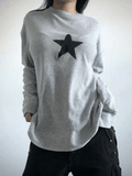 Kukombo Star Print Long Sleeve Waffle Knit Top
