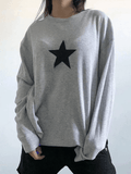 Kukombo Star Print Long Sleeve Waffle Knit Top