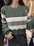 Kukombo Stripe Print Cutout Design Sweater