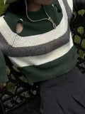 Kukombo Stripe Print Cutout Design Sweater