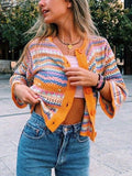 Kukombo Striped Crochet Knit Cardigan