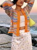 Kukombo Striped Crochet Knit Cardigan