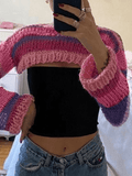 Kukombo Striped Long Sleeve Bolero Sweater Top