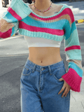 Kukombo Striped Long Sleeve Bolero Sweater Top