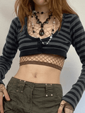 Kukombo Super Crop Long Sleeve Striped Cardigan