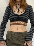 Kukombo Super Crop Long Sleeve Striped Cardigan