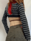 Kukombo Super Crop Long Sleeve Striped Cardigan