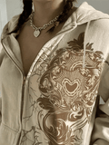 Kukombo Vintage Floral Graphic Zip Up Hoodie