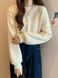 Kukombo Vintage Long Sleeve Cable Knit Sweater