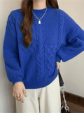 Kukombo Vintage Long Sleeve Cable Knit Sweater