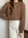 Kukombo Vintage Long Sleeve Cable Knit Sweater
