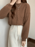 Kukombo Vintage Long Sleeve Cable Knit Sweater