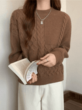 Kukombo Vintage Long Sleeve Cable Knit Sweater