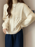 Kukombo Vintage Long Sleeve Cable Knit Sweater