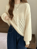 Kukombo Vintage Long Sleeve Cable Knit Sweater