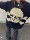 Kukombo Vintage Skull Jacquard Pullover Sweater