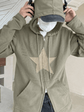 Kukombo Vintage Star Patch Baggy Zip Up Hoodie