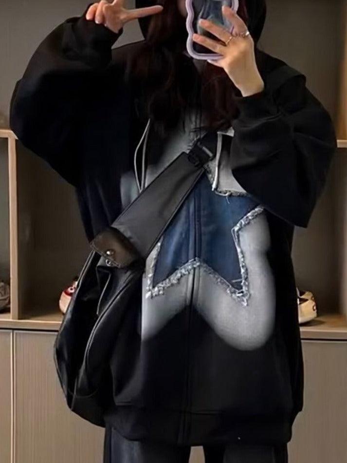 Kukombo Vintage Star Patchwork Oversized Hoodie