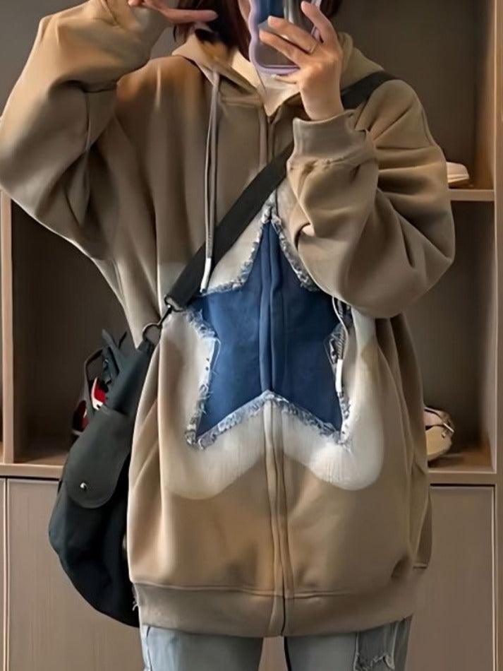 Kukombo Vintage Star Patchwork Oversized Hoodie