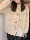 Kukombo Vintage Twist Design Horn Buckle Cardigan