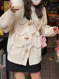 Kukombo Vintage Twist Design Horn Buckle Cardigan