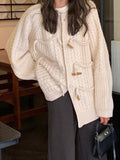 Kukombo Vintage Twist Design Horn Buckle Cardigan