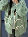 Kukombo Vintage Twist Design Horn Buckle Cardigan