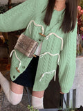 Kukombo Vintage Twist Design Horn Buckle Cardigan