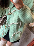 Kukombo Vintage Twist Design Horn Buckle Cardigan