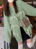 Kukombo Vintage Twist Design Horn Buckle Cardigan