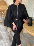 Kukombo Zippered Pleated Bat Sleeve Cloak