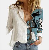 Kukombo 5XL 3D Digital Portrait Letter Printing Casual Women Blouse Oversized Spring Autumn Loose Button Cardigan Long Ladies Shirt New