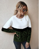 Christmas Gift 2021 Fashion Leopard Patchwork Autumn Winter Ladies Knitted Sweater Women O-neck Full Sleeve Jumper Pullovers Top