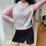 Kukombo Pastel Love Argyle Knit Sweater