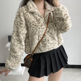 Kukombo Leopard Plush Drawstring Coat