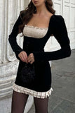 Kukombo Contrast Patchwork Pleated Bodycon Dress