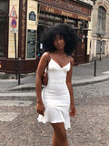 Kukombo Spaghetti Straps Ruffles Mini Dress Club Party Elegant Sleeveless Slip Women's Summer Sundress Outfits Holiday