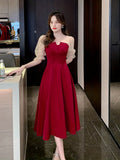 Kukombo - Vzyzv Contrast Mesh Ruffle Dress, Elegant Puff Sleeve Evening Party Dress, Women's Clothing