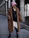 Christmas Gift Autumn Winter Women Fashion Chic Purple Teddy Coat Female Buttons Pockets Lapel Collar Warm Outerwear Girls Casual Streetwear